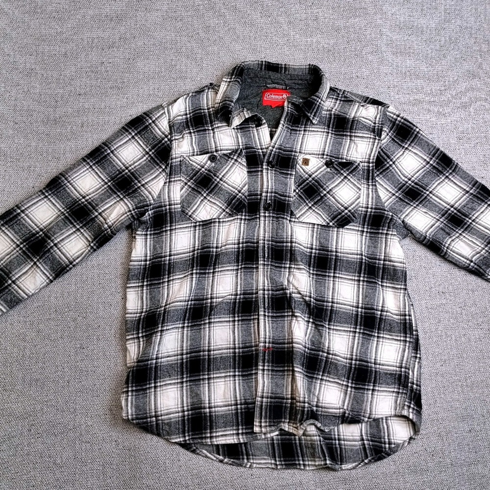 Coleman Flannel Shirt Mens Large Black White Excellent Lined Plaid Button Up